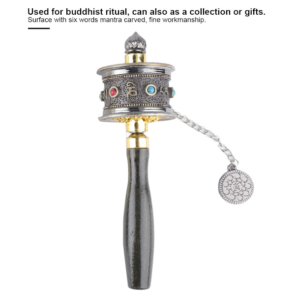 Legering Tibetansk Buddhistisk Seks Ord Mantra Håndsveiv Buddhistisk Bønneshjul (Bronse)
