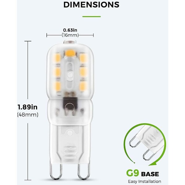 G9 LED-lampor, energibesparande 2W varmvit 3000K ej dimbar ljusflöde 200Lm 230V AC för universell kompatibilitet, lång livslängd sparar över
