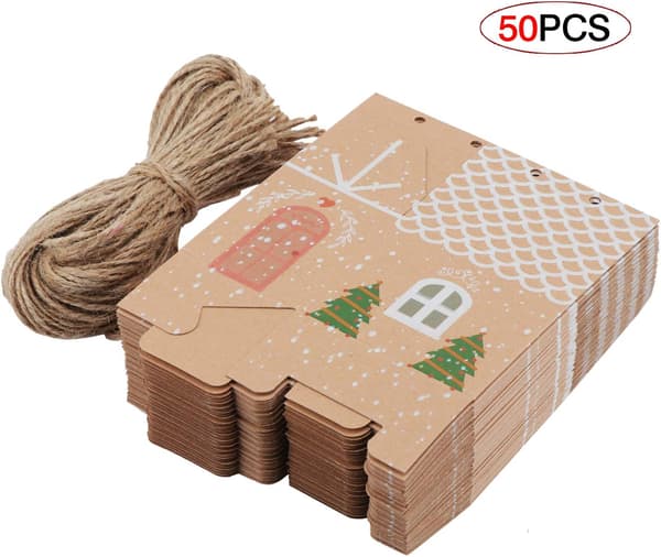 Julgranspresentaskar, Jul Kraftpapper Godisaskar, Julgranspresentpåsar, Pappersaskar för Julfest, 50-pack