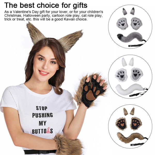Wolf Fox Tail Clip ører og handsker Sæt Halloween Christmas Fancy