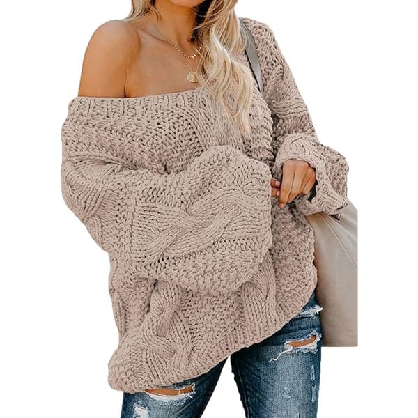 Strikket Pullover Dame Oversize Pullover Chunky Strik Vinter Pullover Strikket Jumper Casual Overtøj Casual Elegant Ensfarvet (M)