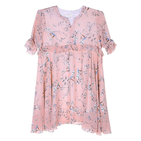 Kvinders Blomstertrykt Løstsiddende Elastisk Talje Flouncing Graviditetskjole Forår Sommer (XL)