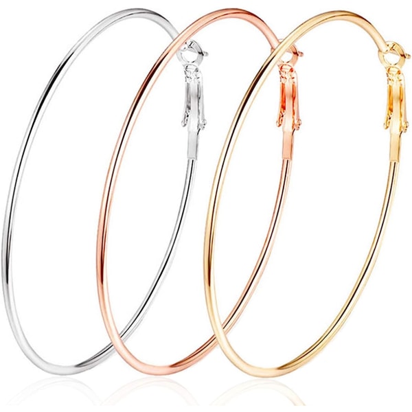 Cocadant 3 Pairs Big Hoop Earrings,Stainless Steel Hoop