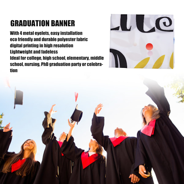 Graduationsbanner Ca. 71x38 tommer Holdbar Polyesterstof Farvefast 4 Øjer Tillykke Grad Banner til Graduation 006