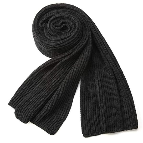 Vinter Skjerf i Ren Sort Strikk for Menn, Unisex, 180cm