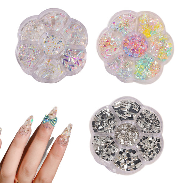 3 æsker blandet nail art bue perler flad ryg Rhinestone Resin