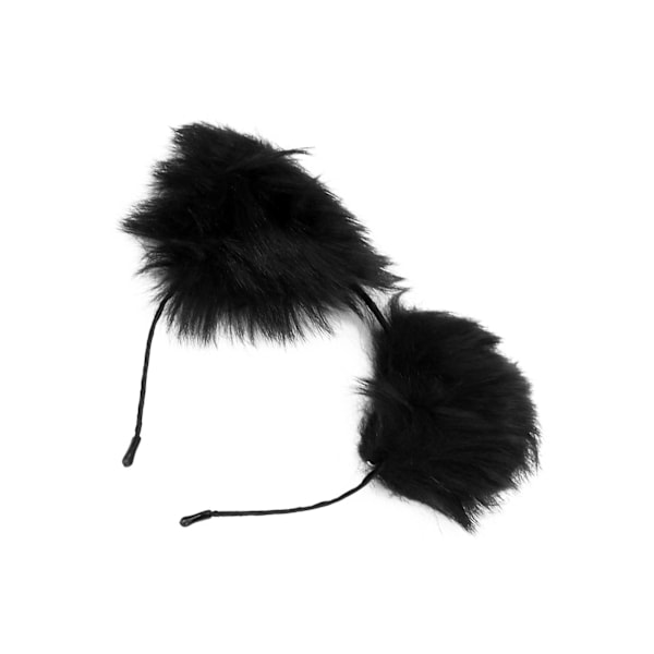 Plush Katteøre Hodebånd Søt Fluffy Pelsøre Hodeplagg for Halloween Cosplay Party Svart