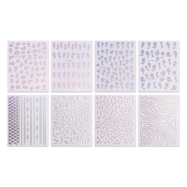 8 Sheets Nail Stickers Laser Nail Decals Self Adhesive Nail Art