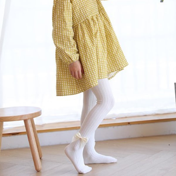 Flickleggings Strumpbyxor Varma Supermjuka Andningsbara Flickstrumpbyxor med Rosettdekor för Vår Höst Vit XL (Rekommenderas 115‑125cm /