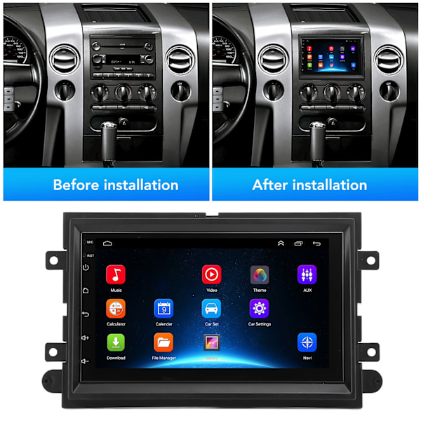 7 tommer bilstereo til Android 12 med berøringsskærm, GPS-navigation, trådløs Bluetooth-radio, multimediespiller, udskiftning