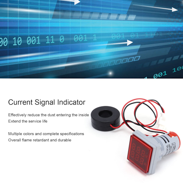 Strömsignalindikator Universal 2-Display Kvadratisk Lampa Ljus 60~500V AC AD16‑22FVARöd