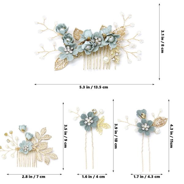 4 stk. Bryllupsmode Hårkam Sæt Blomster Brude Hovedbeklædning Hår