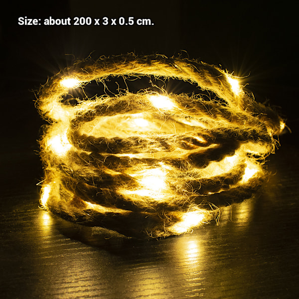 2M 20 LED Hampa Rep Dekorativa Fairy Ljusslingor Batteridrivna Trädgårdsfest Inomhus Utomhus Ljusslingor
