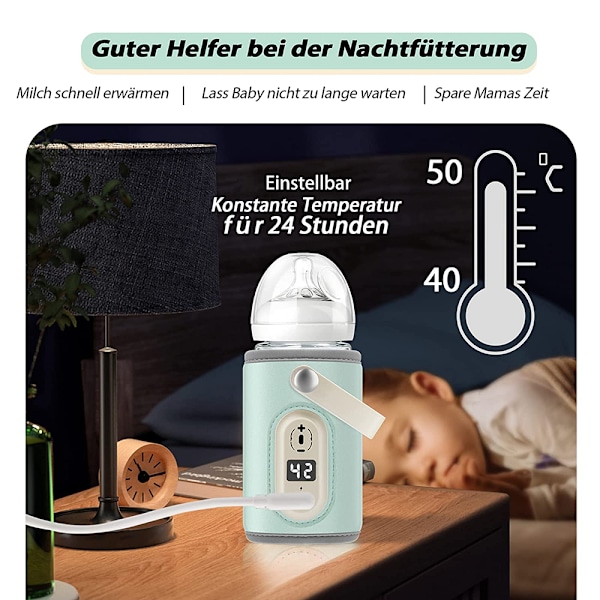 Resevänlig nappflasksterilisator, portabel flaskvärmare med justerbar temperatur, snabb uppvärmning för välling, lätt att rengöra, uppladdningsbar