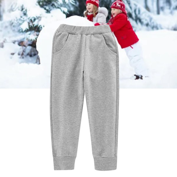Fleece Mjukisbyxor Barn Elastisk Midja Supermjuk Bomull Lediga Varma Fleecebyxor för Utomhus Vinter Grå L