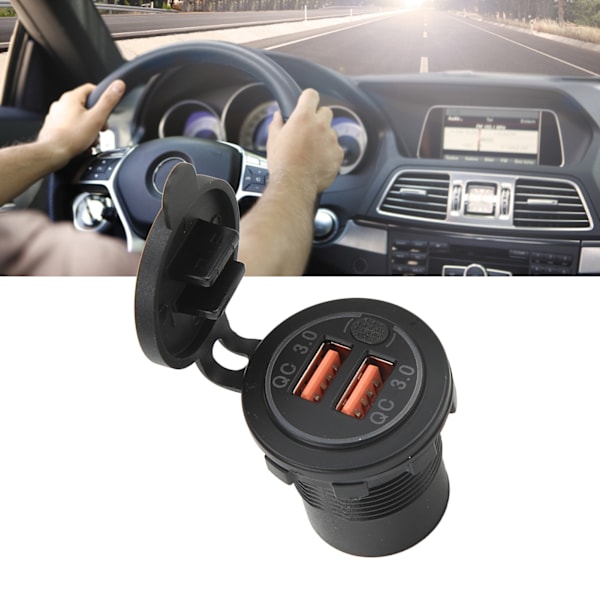 Billadapter med dubbla USB-portar, QC3.0, rött ljus, strömbrytare, universell för mobiltelefoner, surfplattor, GPS