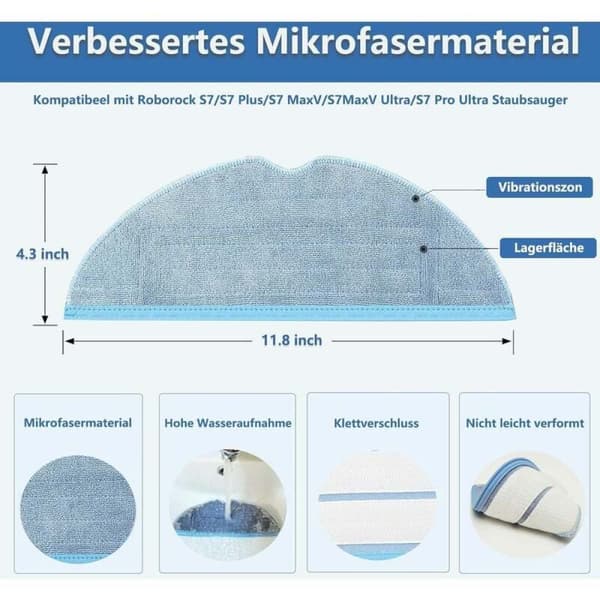 Högkvalitativa Ersättningsmoppdynor för Roborock S7 S8, Lättskött Mikrofibermoppduk Kompatibel med S7 S7+ S7 MaxV S7 MaxV Plus S7 MaxV