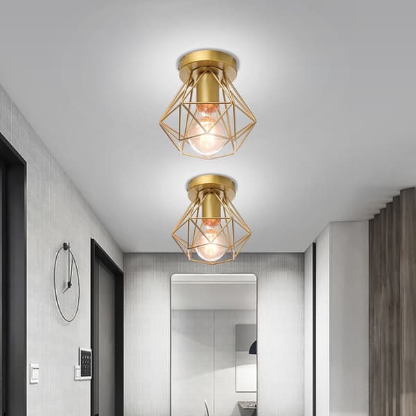 Polygonal trådburs retro loftlampe, industriel E27 base pærer kompatible for nem og hurtig installation