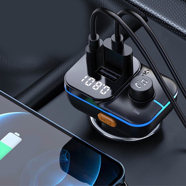 Bil Bluetooth MP3-spiller Fargerikt lys USB-lader Multifunksjonell lyd Håndfri FM-sender