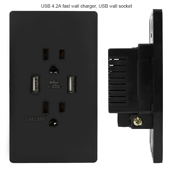 PC Speilpanel US Veggkontakt USB Vegguttak 125V 15A (DC5V4200mA) (#2)