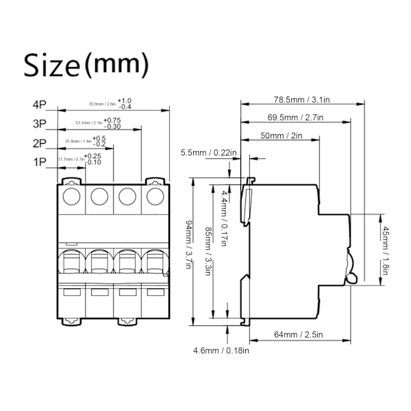 Miniatyyrikatkaisin PA66 liekinsuojattu kotelo 4P ja N katkaisin vuotosuojavarusteella AC400V 63A