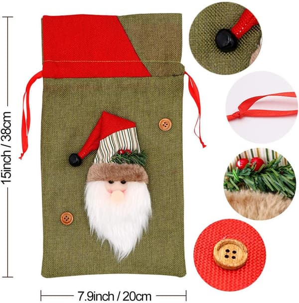 Julväskor med dragsko, 3D-designade julväskor i tyg för julfesttillbehör, 38 x 20 cm