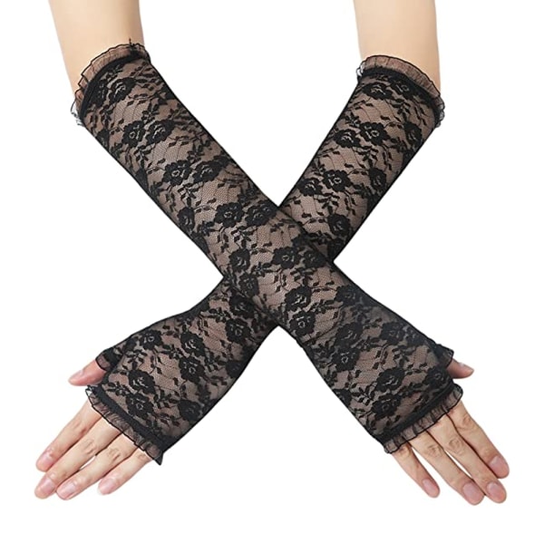 Women's Lace Elegant Gloves Open Finger Flowers Long Wedding Glo