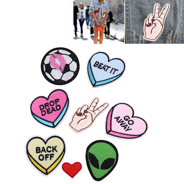 8 stk./sæt Broderet Stofpatches Badge Sy Jern På Taske Tøj Applikation Håndværk DIY Dekoration