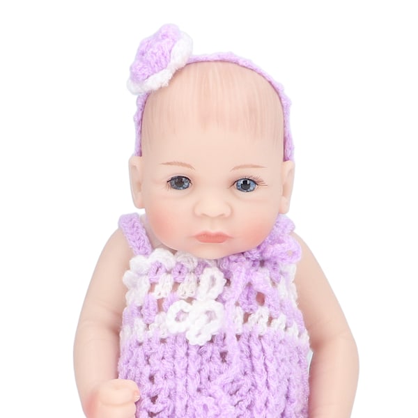 10 tum Reborn Babydockor Rörliga Lemmar Mjuk Silikon Livslik Tvättad Stickad Kjol Barn Dockleksak Lila Pojkdocka