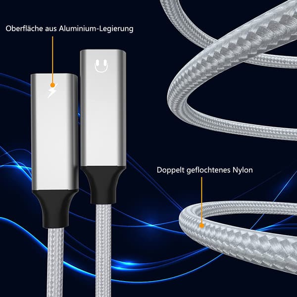 USB C adapter hodetelefoner og lading, USB C splitter 2 USB C, 2 i 1