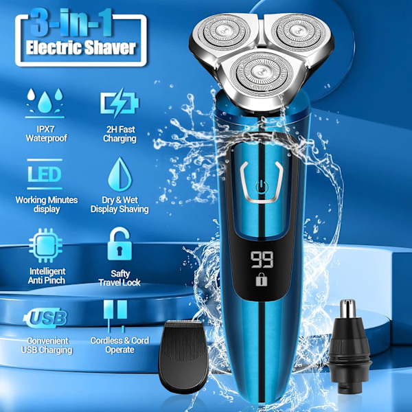 SteelPrecision Rakblad Rakapparat, Våt- och Torrakning, Intelligent Ansiktshårssensor, Bekväm USB-Laddning, Perfekt för Moderna Män