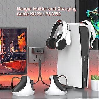 VR Stativfeste for PS VR 2 Headset Kontroller Stabilt Feste Virtual Reality Headset Håndtakholder med Ladekabel