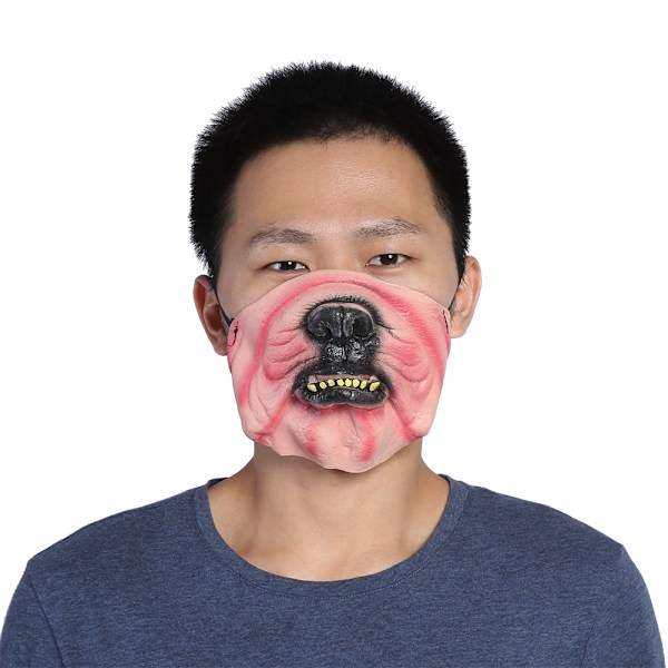 Halvmask Rolig Läskig Andningsbar Latex Mask Kostym Halloween Fest Spille Båge #Bulldog