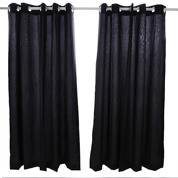 66\"X 90\" Faux Silke Stof Fuldforet Gardiner Plisseret Øjelet Ring Top Gardiner Med Foring Sort