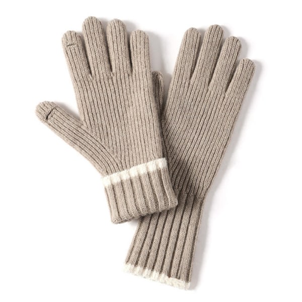 Vinterhandskar för kvinnor, varm ullstickad Stretch Fingerless Khaki