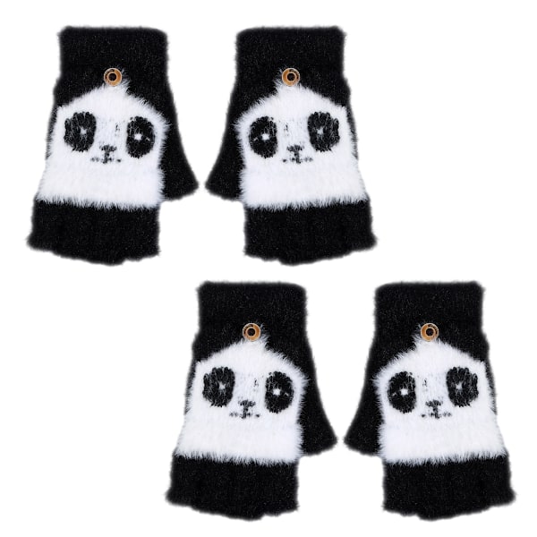 2 stk panda halvfinger klaff ullhansker halvfinger klaff