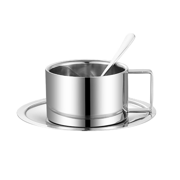 Elegant Isolerad Kaffekopp Set, Dubbelvägg Design Håller Drycker Varma Eller Kalla, Perfekt För Kaffe, Te, Mjölk, Och Mer, Silver, Rostfritt Stål