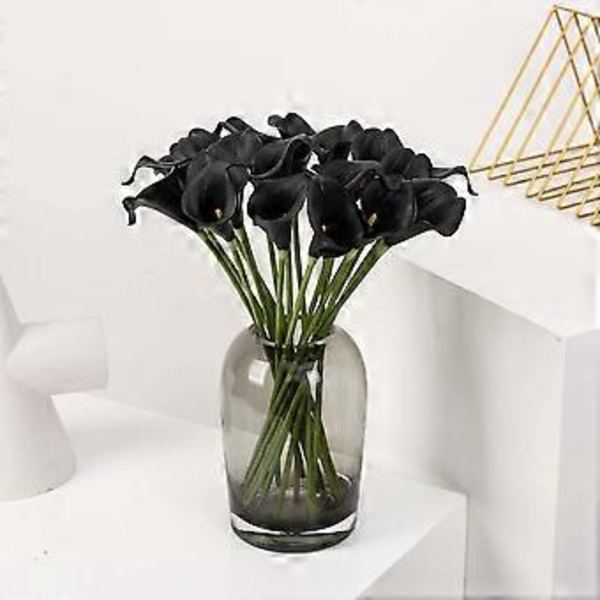 24 stk. kunstige calla-liljer med blød PU-stilk (sort)
