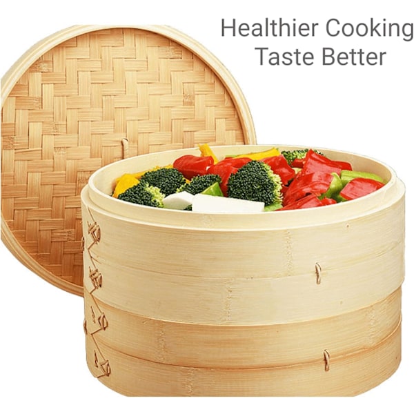 Steaming Wonder, Naturträ, Bevarar Smaker, Vit Bambu Ångkokare Med Halmtaksmönster, Tillagar Flera Rätter Samtidigt, Perfekt För Skaldjur Och