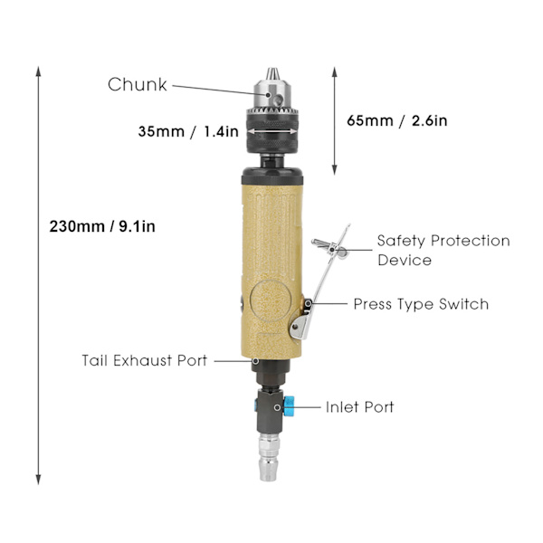 3/8 Hög Hastighet Rak Luftdrivna Borr Pneumatisk Borrverktyg 22000rpm