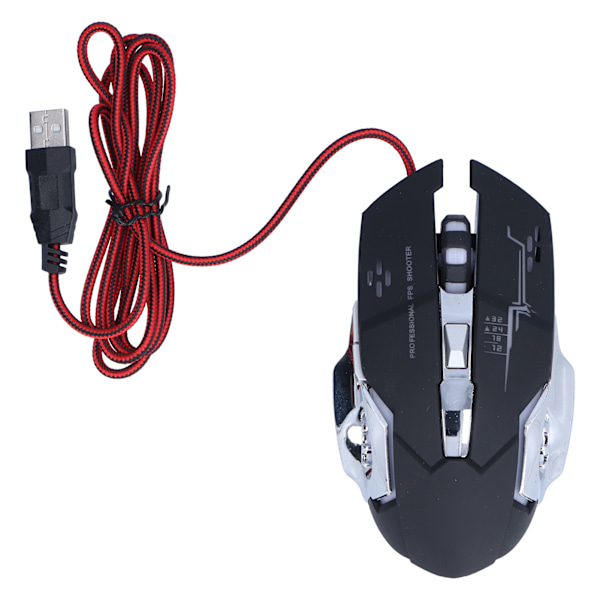 Spillmus med 4 justerbare DPI, ergonomisk design, 7 fargede LED-lys, kablet mus for PC, bærbar PC