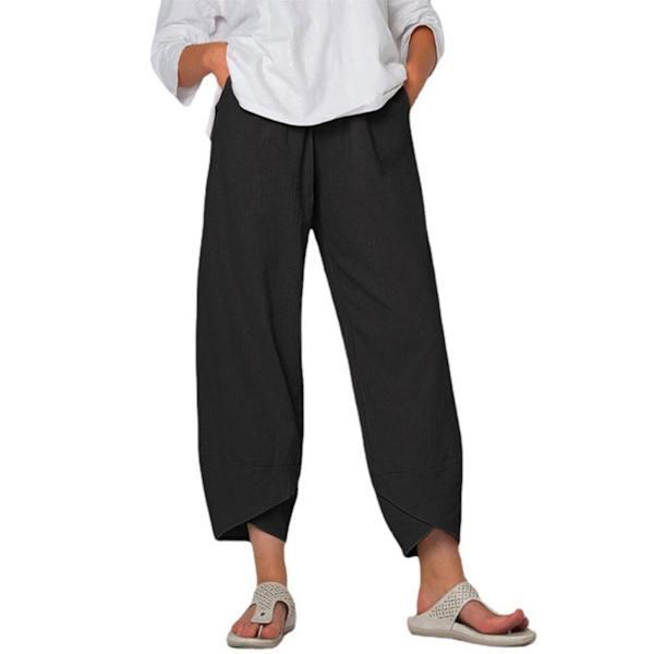 Kvinders Ninth Bukser Løse Casual med Lommer Bløde Åndbare Polyester Tøj til Hjem Udendørs Sort XL
