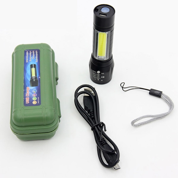 Portabel Mini COB LED USB Uppladdningsbar Zoombar Ficklampa
