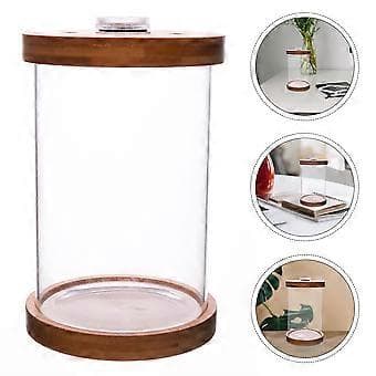 1 stk. Lite Glass Akvarium Bambus Base LED Mini Akvarium Borddekorasjon