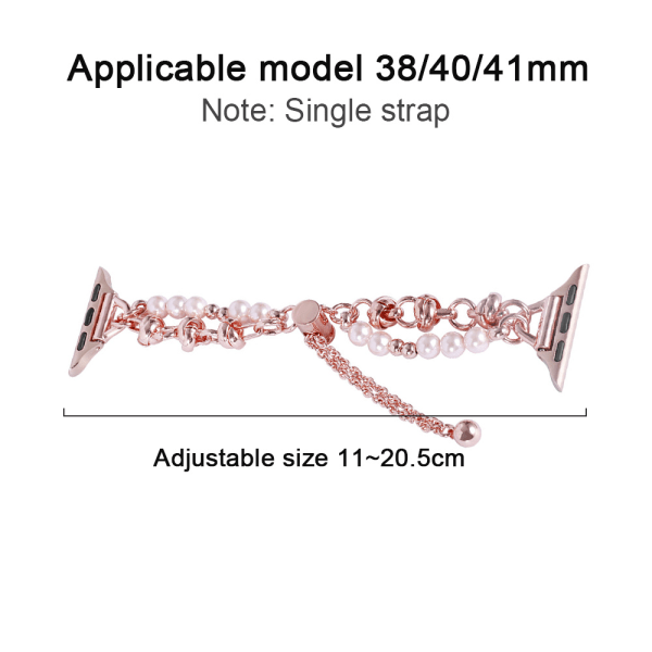 Pärla rostfritt stål metall iwatch-rem (38/40/41 mm, roséguld)