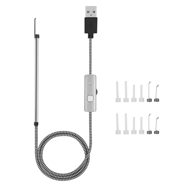 Multifunktionell USB-öronrengöringsendoskop HD Visuell Öronvaxavlägsnande Öronrengöringsverktyg Silver & Svart