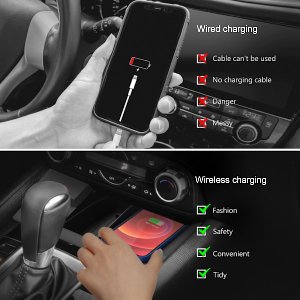 Trådløs Biloplader Telefonopladningspude Interiør Tilbehør Udskiftning til Mazda CX‑5 2017‑2021 LHD
