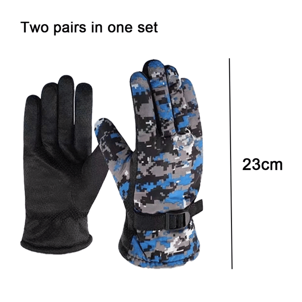 Höst- och vinterkamouflage skidhandskar, varma, plus sammet, tjocka, mode Blue