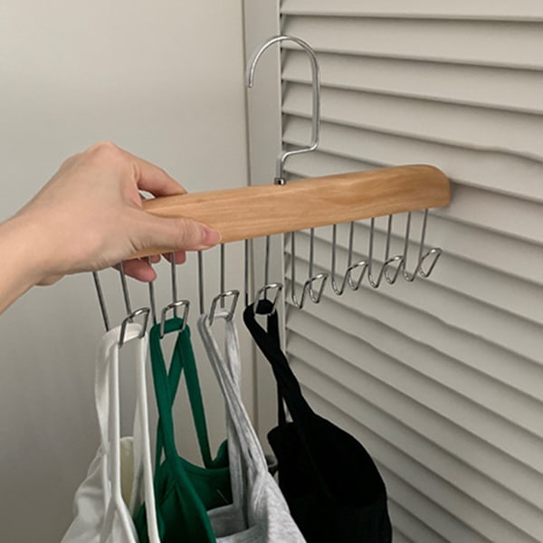 Bälteshängare i trä, halkfri klädhängare med flera krokar och roterbara krokar för hemförvaring av kläder, elegant design för garderob, sovrum,