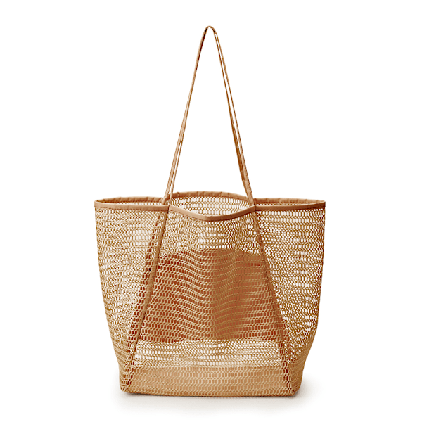 Mesh strandtaske stor med lynlås inderlomme, skuldertaske, svømmetaske til kvinder, foldbare håndtasker, indkøbstaske, strandtaske til strand, familie, køber